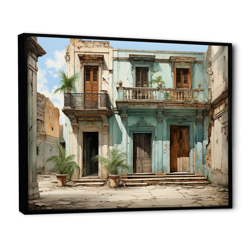 Cuban Architecture Blue House I, reproduction d'art sur toile, H 30 po x l 40 po x P 1,5 po, Cadre flottant noir