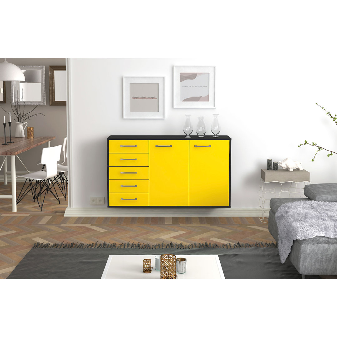 Sideboard Barcley, Farbe: Orange/Anthrazit, Fliegend/Metallgriffe, Größe: 136x79x35 cm