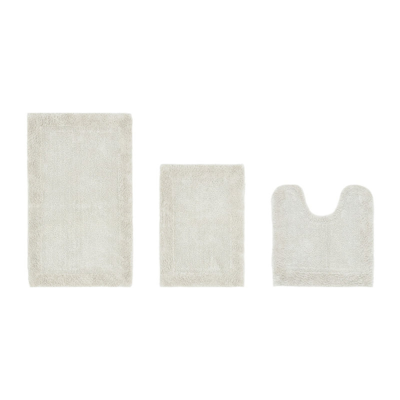 Ensemble de tapis pour salle de bain réversible 100% coton 2370 g / m² Edge - ultra doux, très absorbant, lavable à la machine, certifié OEKO-TEX, idéal pour la baignoire, le meuble-lavabo, le lavabo et la toilette, ivoire
