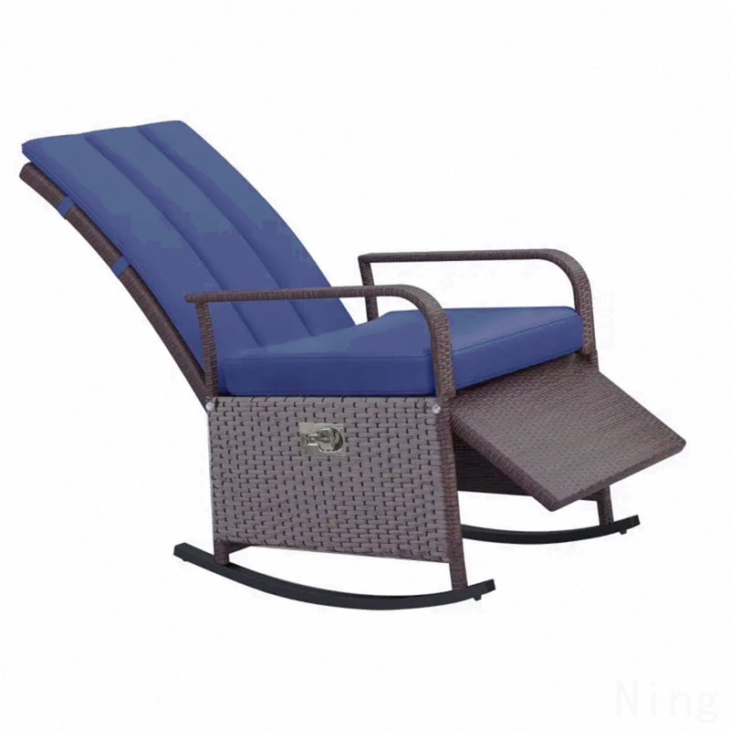 Soft Rocker Chair,Outdoor Rocking Rattan Recliner, Blue