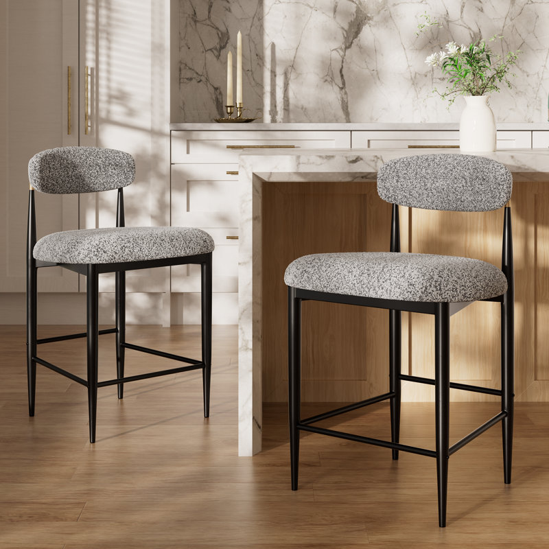 Tabouret de comptoir rembourré Velora, Gris