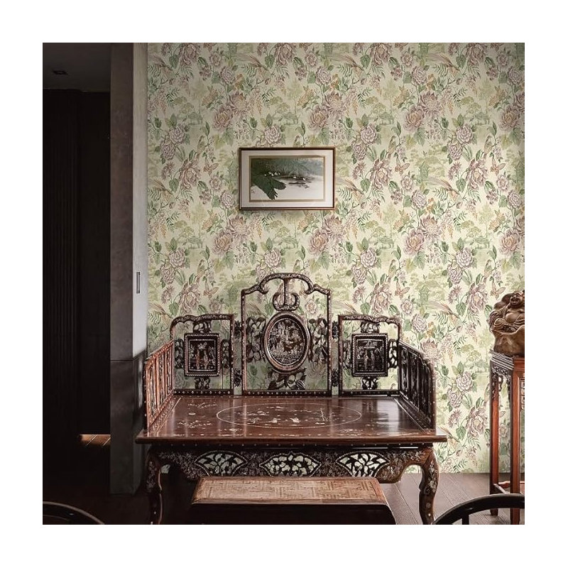 Lancashire Textiles Wallpaper Eastern Horizons Scenic Birdstrail Green Wall Roll
