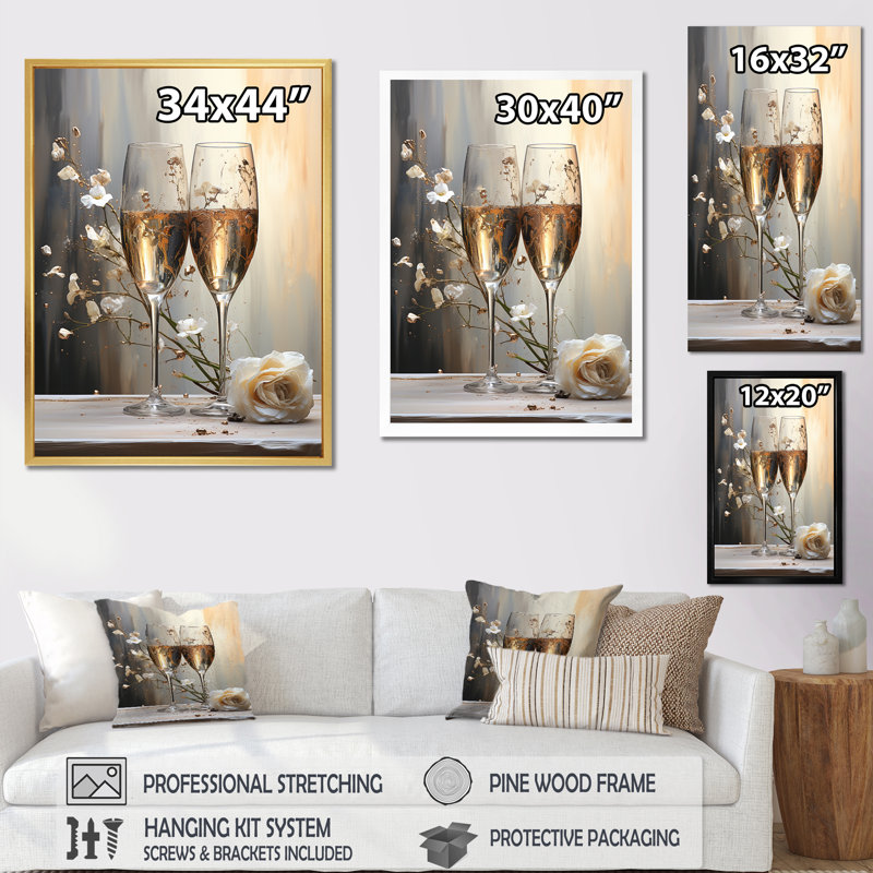 Champagne Flute Fantasies II sur toile, Toile tendue, H 32 po x l 16 po x P 1 po