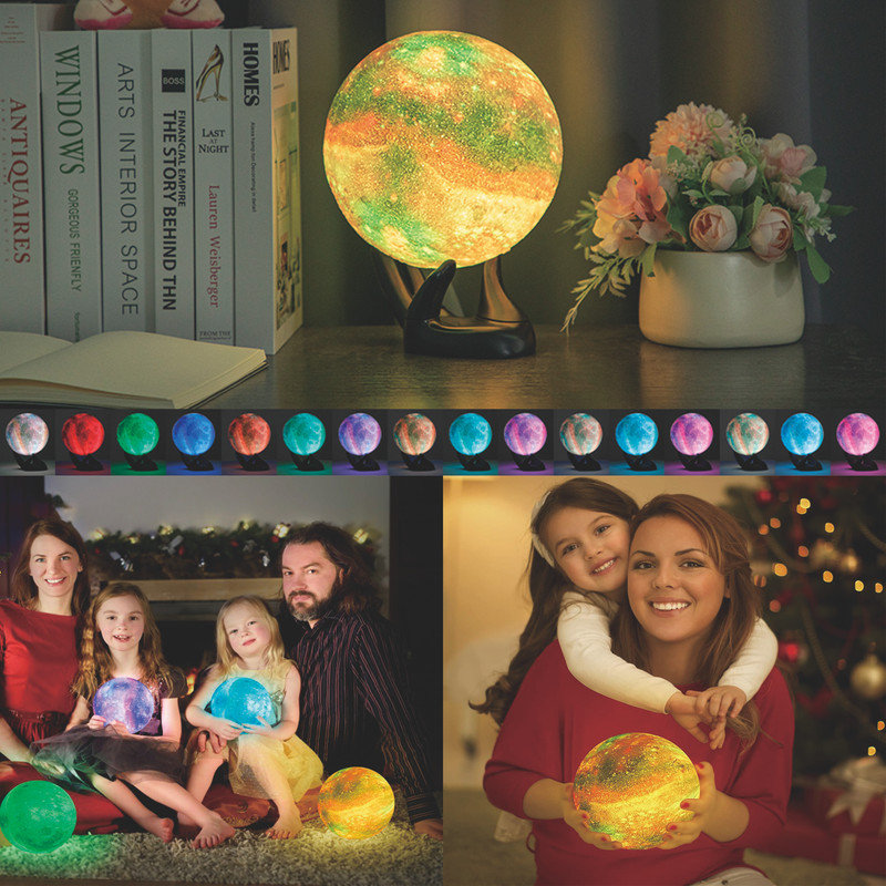7.1inch Galaxy Lamp 16 Colours Moon Lamp,Remote & Touch Control USB Rechargeable(Black Hand Base)