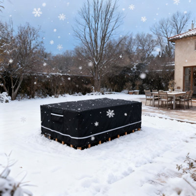 126"L x 126"W x 29"H Black 420D PU-Coated Rectangular Table Cover with Air Vents, Patio Table Cover