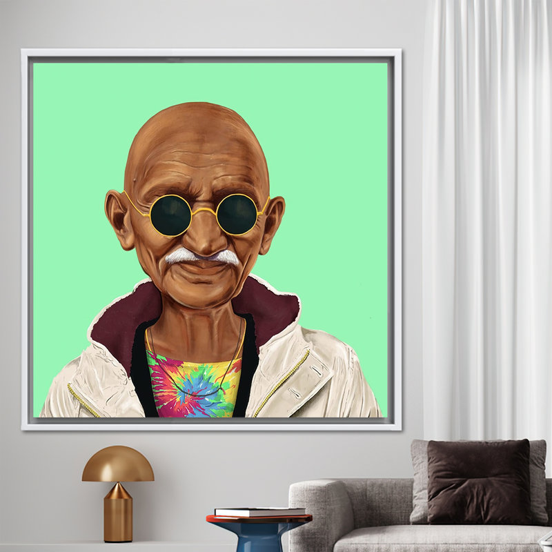 «Mahatma Gandhi», art mural graffiti, Reproduction encadrée sans passe-partout, Blanc, H 30 po x l 30 po