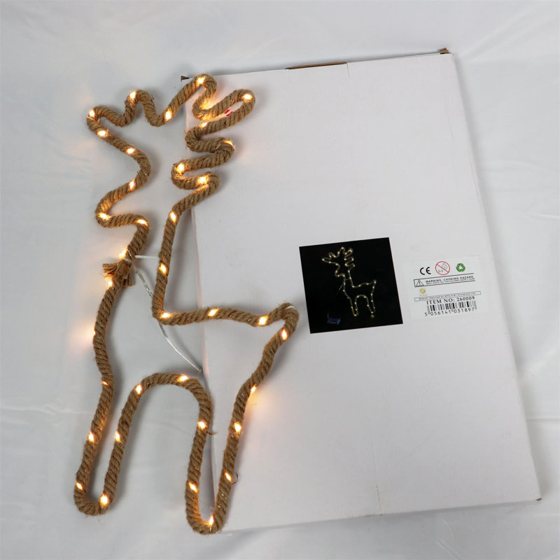 31 x 50cm Standing Reindeer Silhouette LED Hemp Rope Lights, Warm White Battery Operated Christmas Decoration for Home and Garden