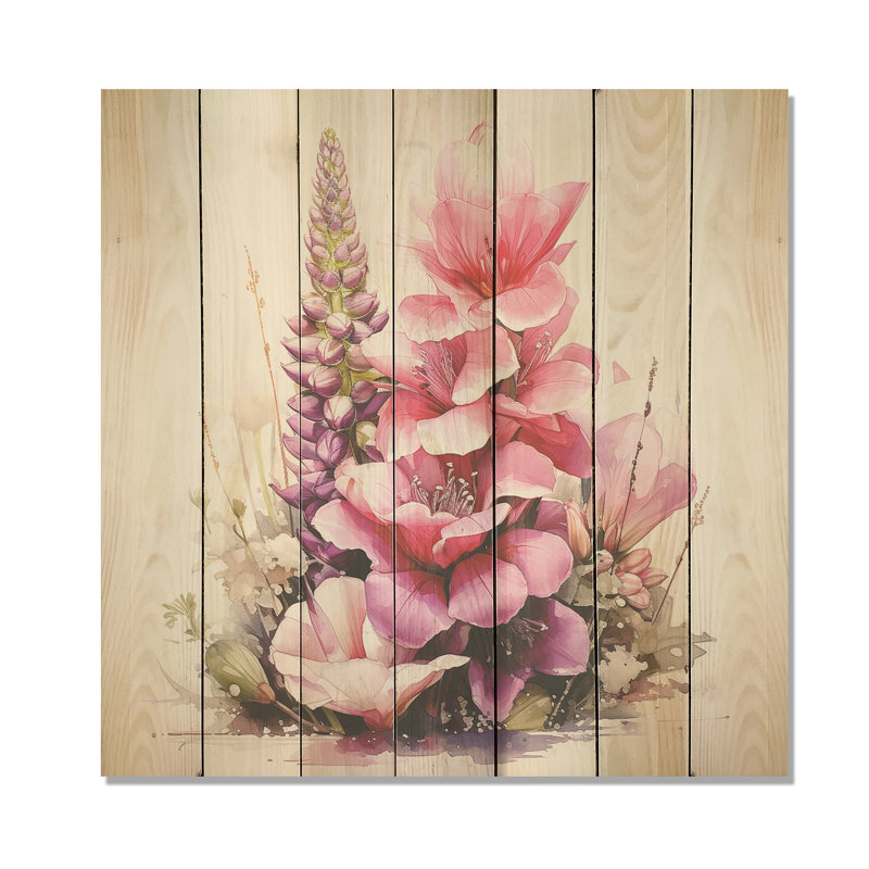 Pink Serene Foxglove Arrangement - Foxglove On Wood Print, 36" H x 36" W