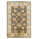 Hand Knotted Wool Oriental Area Rug in Black And Ivory