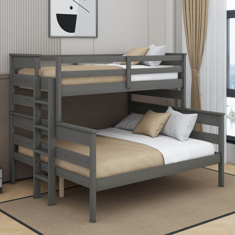Twin XL Over Queen Bunk Bed With Ladder, Gray