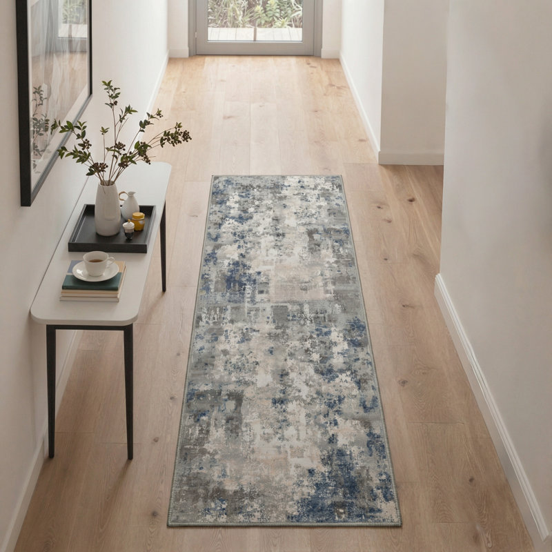 Mignone Splatter Collection Abstract Splatter Machine Washable Slate Indoor Area Rug With Non-Slip Backing, Runner 2' x 6'