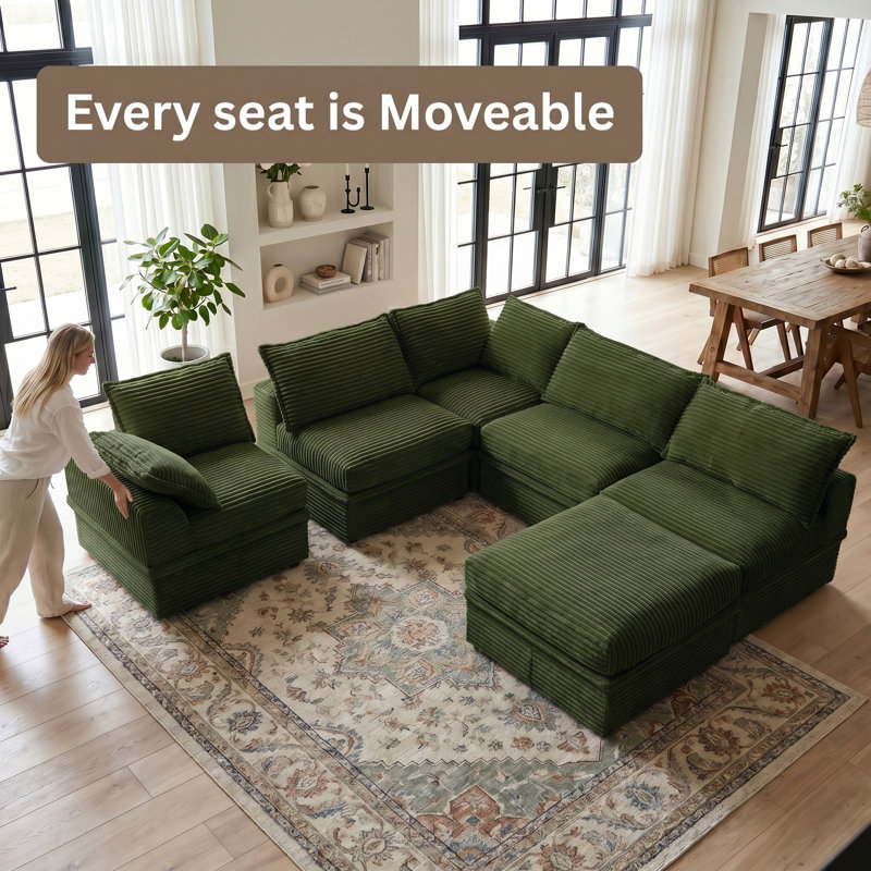 Boneless 107" Modular Sectional Sofa, 6-Piece Convertible Sofa Bed, U-shaped/L-shaped Sleeper Sofa With Underseat Storage & Ottoman For Living Room