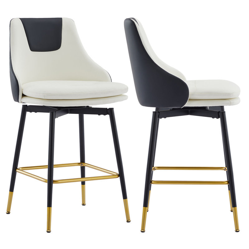 Full Back Upholstered Counter Stool With Metal Frame, White/Black