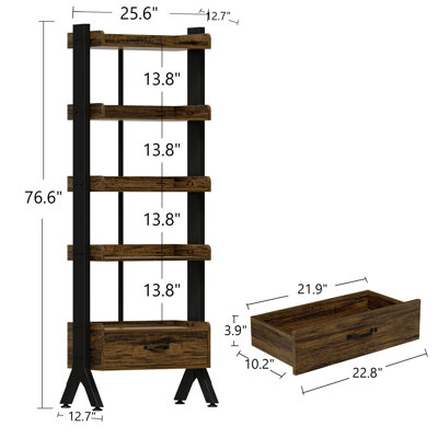 76.8“ Extra Tall Bookshelf with Drawer and Open Shelf for Home Office