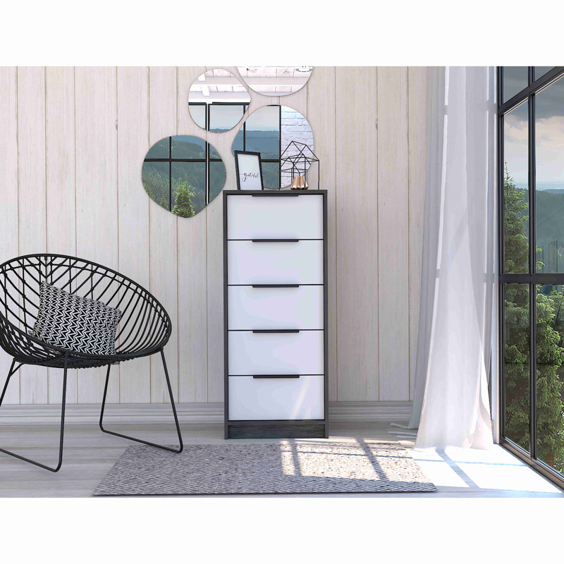 Commode 5 tiroirs, commode verticale, Blanc