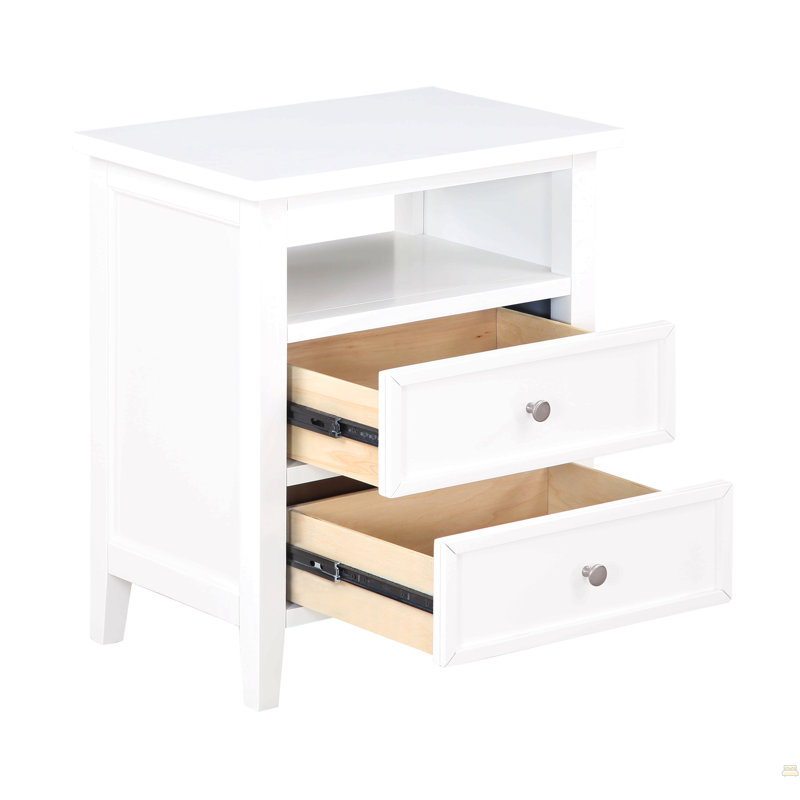 Table de chevet 2 tiroirs Weston White, Blanc
