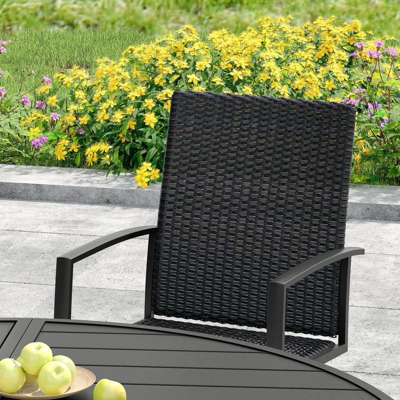Ensemble repas extérieur pour 6 personnes avec chaise pivotante en rotin, Noir, noir, noir, noir