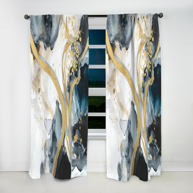 Marble Painting Textured V - Abstract Marble Curtain - Velvet Room Darkening - 1 panel, 52" W x 108" L