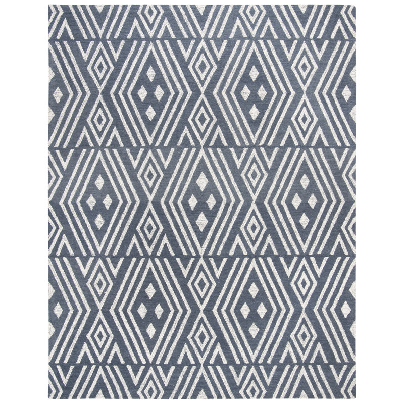 Vedika Hand Tufted Wool/Cotton Geometric Rug in Navy/Blue, Rectangle 5' x 8'