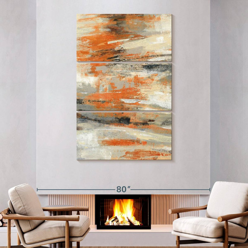 Golden Dust Orange II - 3 pièces d'une image tendue sur toile tendue, H 74 po x l 48 po x P 1,25 po