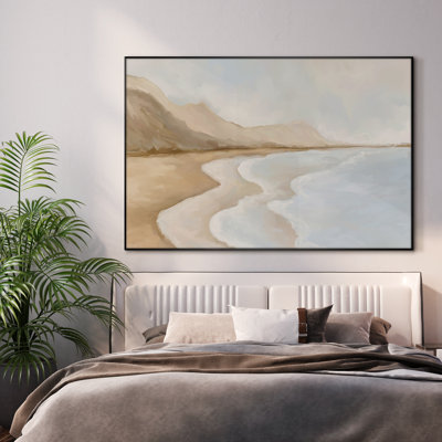 Extra Large Wall Art Fabric Print - Abstract Beach Landscape Coean Seaside Coastal Artwork Decor for Living Room or Bedroom - "Frame Assembly Required (Unfinished Frame)"
