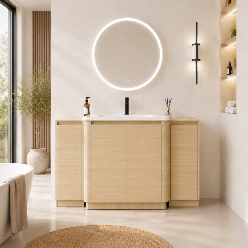 Meuble-lavabo autoportant de 60 po avec deux armoires de rangement