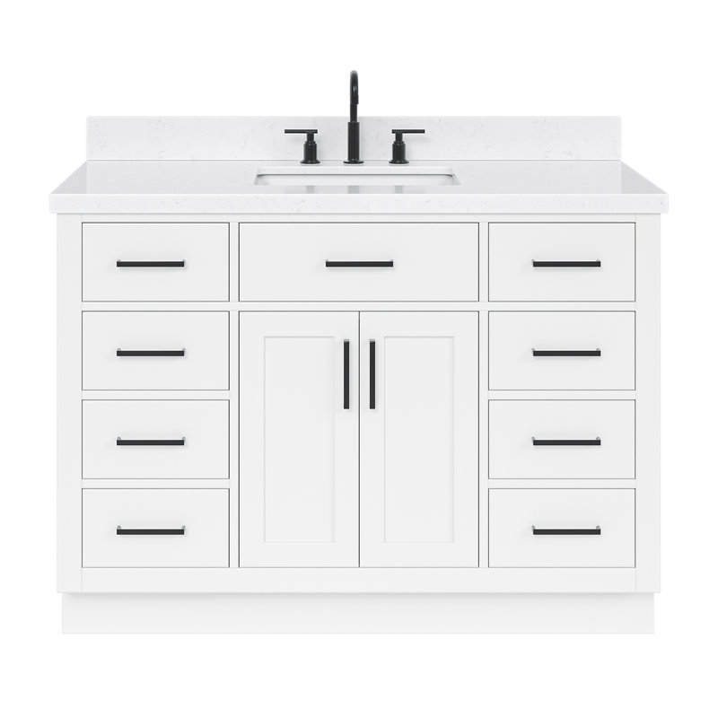 Ensemble de meuble-lavabo simple en bois massif 48 po avec lavabo en quartz Carrara de 1,5 po Tidworth, Blanc