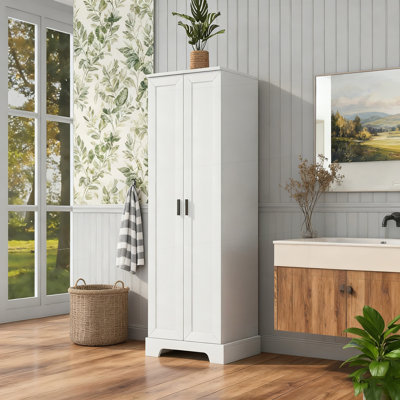 Versatile Storage Cabinet With Adjustable Shelves And Two Doors For Bathroom Or Office Use.