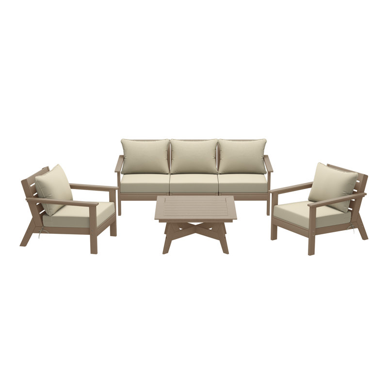 6-Piece Deep Seating Set, Beige, Light Brown
