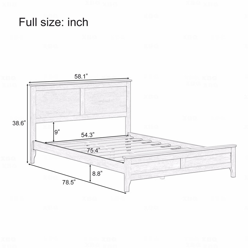 Lit plateforme double, bois massif blanc, Lit double