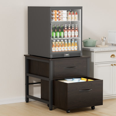 Mini Fridge Stand With Storage, Beverage Refrigerator Stand Table With Rolling Cabinet, 22.1"Lx 23.2"W Solid Wood Heavy Duty Mini Fridge Cabinet For Dorm, Office, Bedroom
