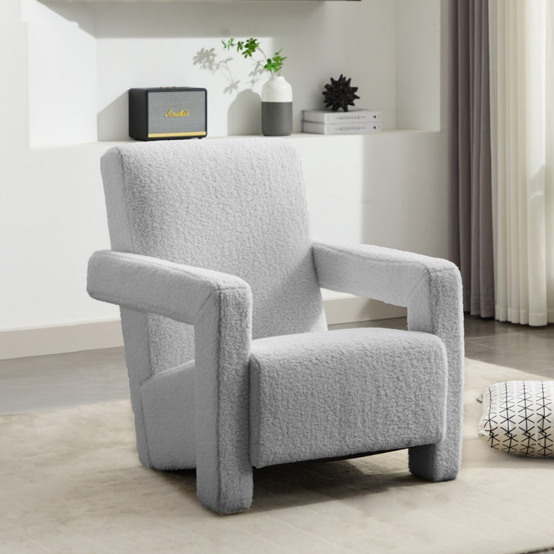 Fauteuil d'appoint rembourré en laine d'agneau moderne, Gris
