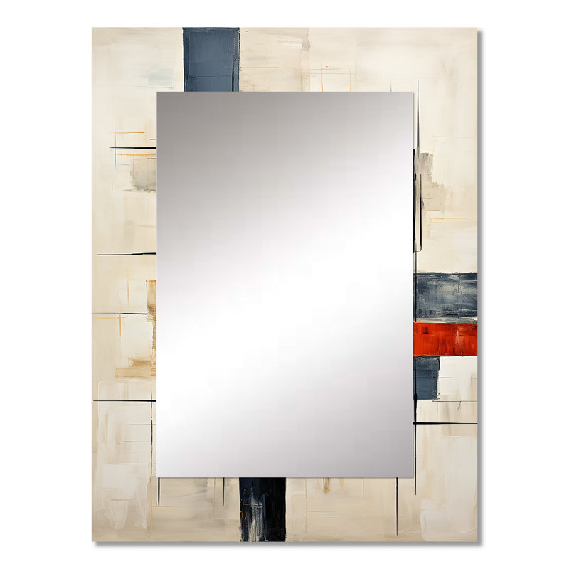 Ivory Illusions Abstract Shapes - Abstract Shapes Decorative Mirror, White Large Wall Mirror, Printed Metal Art, 32" x 24"