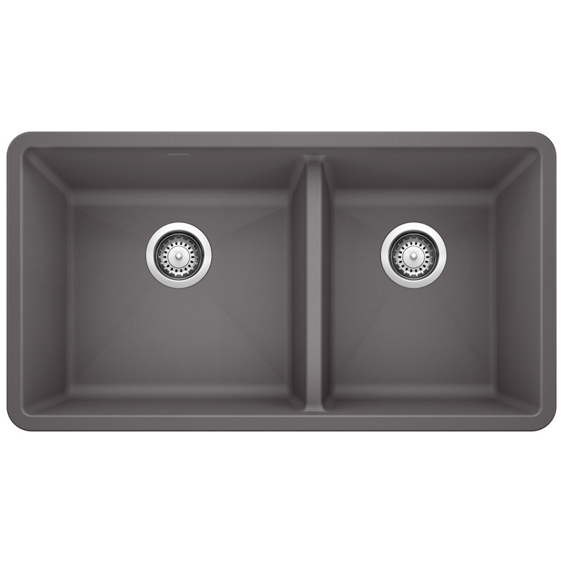 Évier de cuisine encastré à double cuve 60/40 Precier SILGRANIT 33 po - Cinder, Cendre