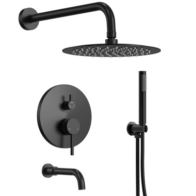 Système de douche à pluie haute pression 10 po, robinet de baignoire avec valve à pression équilibrée