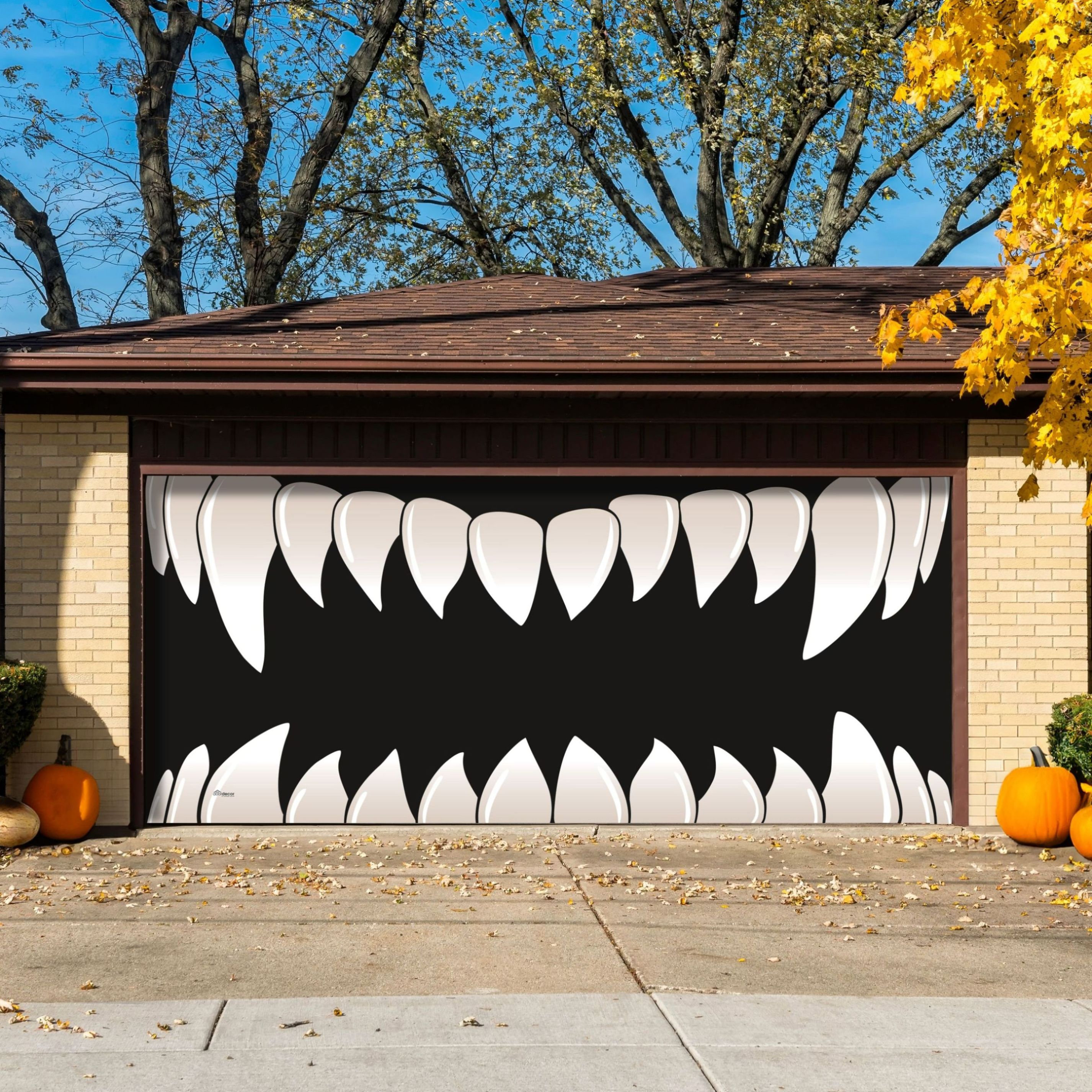 My Door Decor Scary Teeth 7' x 16' Halloween Double Garage Door Banner - Outdoor Decorations & Reviews | Wayfair