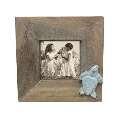 Whitewashed Turquoise Turtle 4 X 4 Picture Frame Wood Home Decor Beach Coastal Sea Life 7.5 X 1.125 X 7.5
