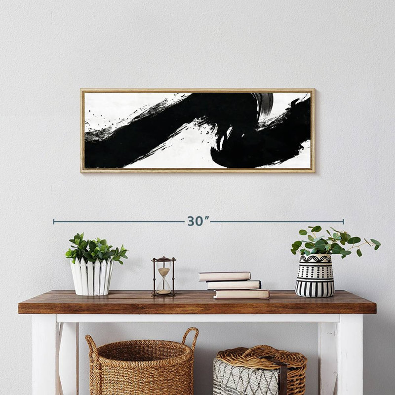 Coup abstrait, 25 po x 9 po, Cadre flottant en bois naturel