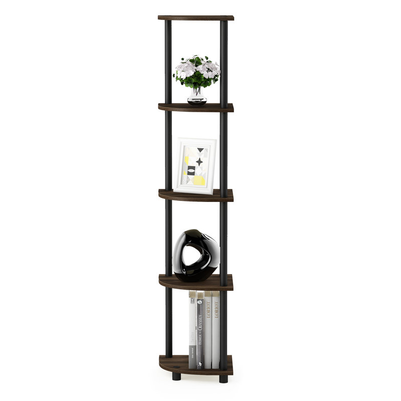 Bibliothèque en coin Baril, (5 Shelves) 57.7" H x 11.6" W x 11.6" D, Columbia Walnut/Black