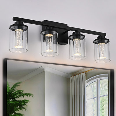 4-Light Bathroom Light Fixture, Dimmable 5CCT Bathroom Vanity Lights, 3000K/3500K/4500K/5000K/6000K Modern Crystal Bubble LED Wall Sconce Over Mirror With Clear Glass