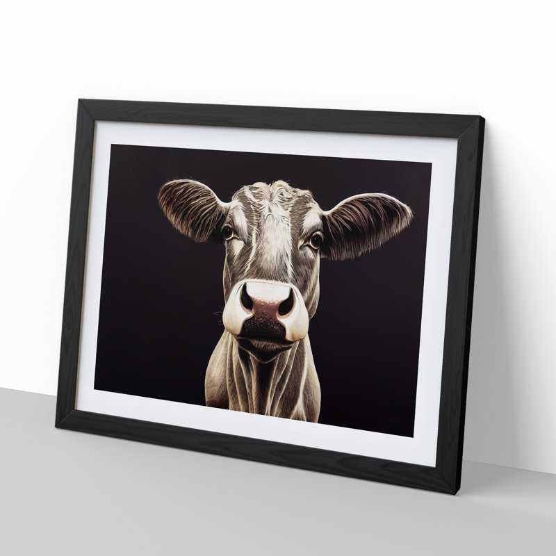 Revered Cow - Single Picture Frame Painting, Black Framed, 34cm H x 46cm W x 2cm D