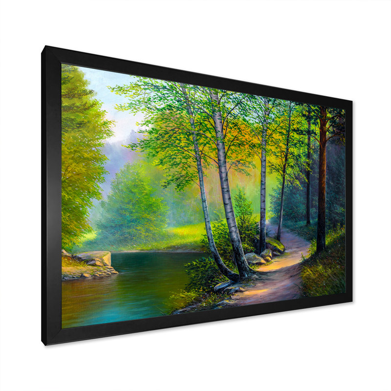 Rivière au printemps - Décoration murale traditionnelle sur toile, Impression noire sur toile encadrée
