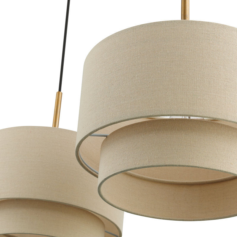 Lustre tambour à 3 lumières à intensité variable Baysinger, Feuille d'or antique, Crème