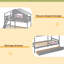 Lit superposé simple au-dessus de simple avec 2 tiroirs, 1 boîte de rangement, 1 tablette, fenêtre et toit-421047577