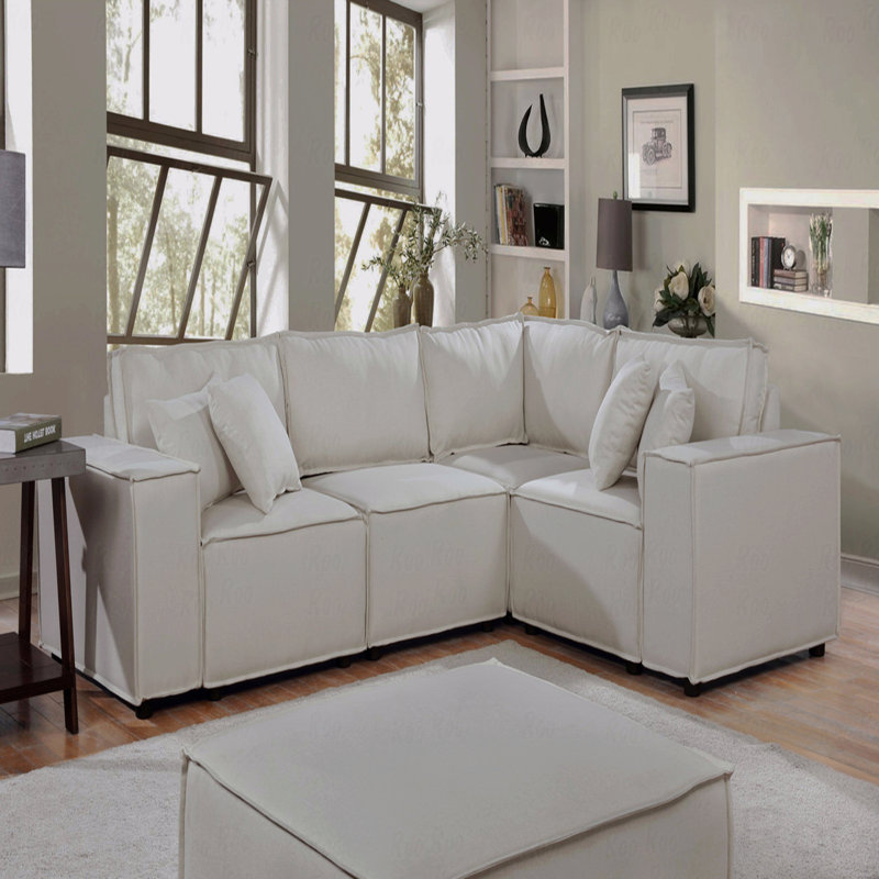 Canapé modulaire Basic, canapé modulaire de 99 po avec repose-pieds beige