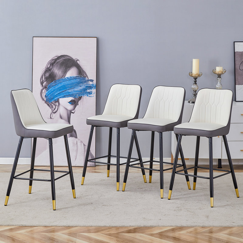 Ensemble de 4 tabourets de bar, tabourets de bar à hauteur de comptoir avec dossier, tabourets de cuisine modernes en similicuir