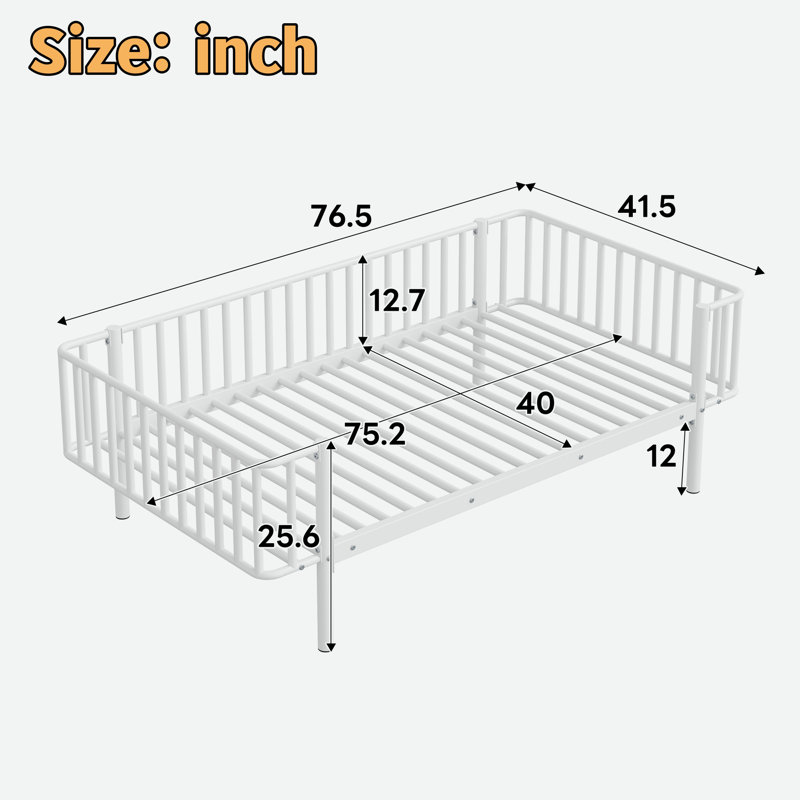 Metal Daybed With Reinforced Slat Support And Sturdy Metal Construction, Twin, White