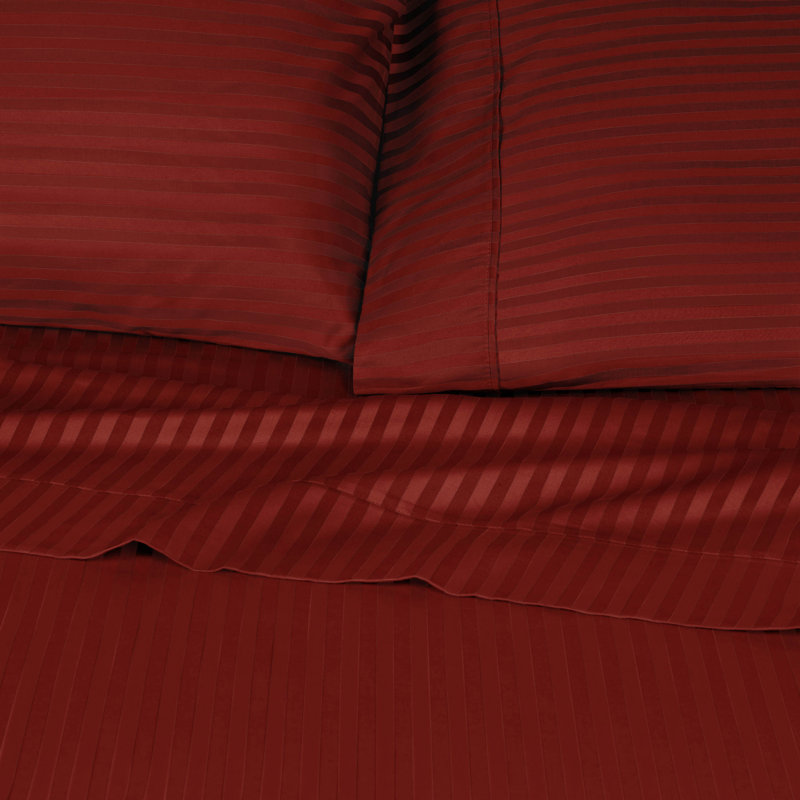 300-Thread Count Stripe Deep Pocket Standard Cotton Sheets, California King, Burgundy