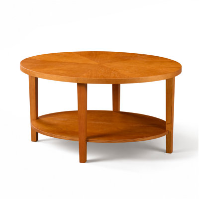 Solid Wood Oval Coffee Table with 2-Tier Storage, Mid-Century Modern