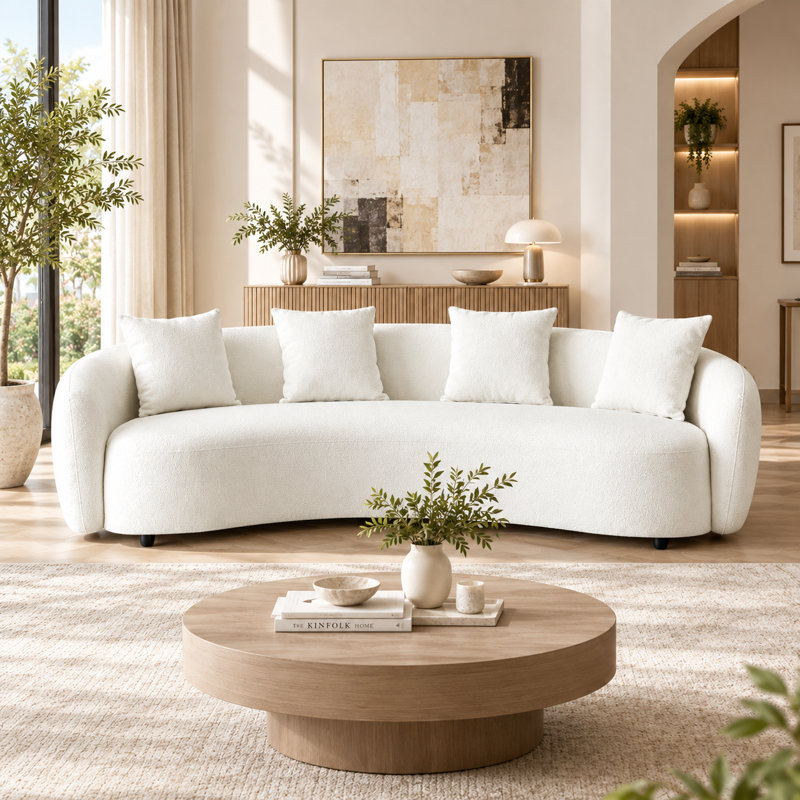  99.6" 4-Seater Oversize Mid Century  Teddy Curved Sofa Couch– 25.98" Extra-Deep Seat, 1000 Lbs Capacity, Free 4 Toss Pillows for Family Living Room